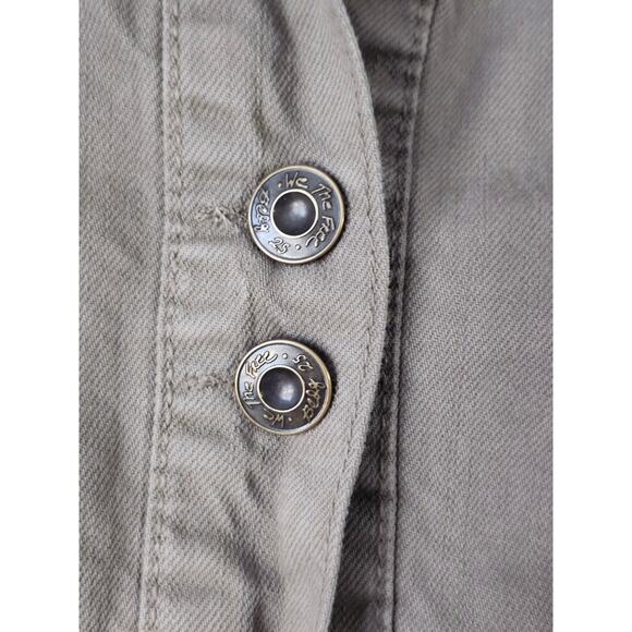 Free People Moonchild Denim Jacket Green Distressed Raw Hem Size XS A0067 - Picture 4 of 5